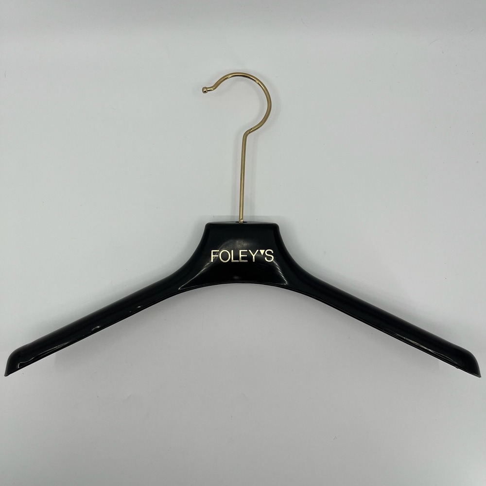 Vtg Foleys Showroom Display Clothes Hanger Black Plastic Gold Hook 17 Retail USA